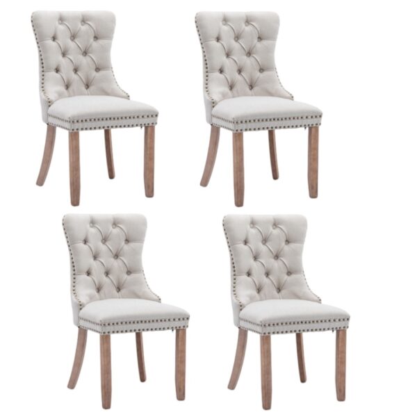 Fanno-Modern Elegant Button-Tufted Upholstered Dining Side Chair with Studs Trim Beige