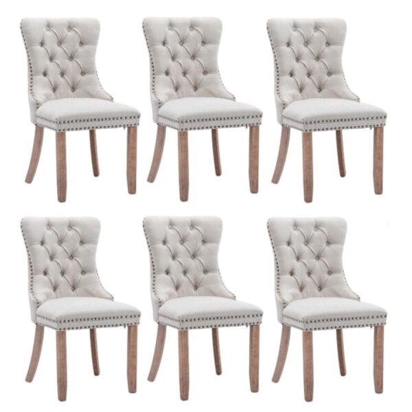 Fanno-Modern Elegant Button-Tufted Upholstered Dining Side Chair with Studs Trim Beige