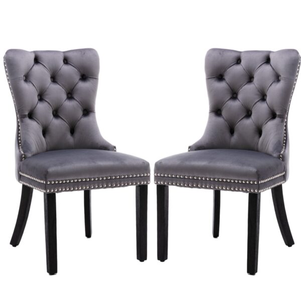 Fanno-Velvet Dining Chairs Set of 2 Upholstered High Back Modern Kitchen Chairs Gray