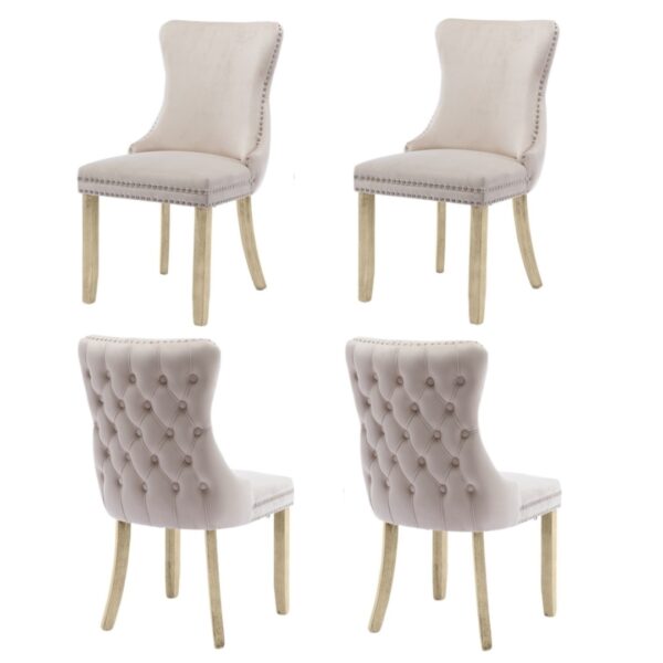 Fanno-Velvet Upholstered Dining Chairs Set of 4 Tufted Wingback Solid Wood Legs Beige