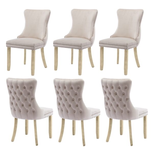 Fanno-Velvet Upholstered Dining Chairs Set of 6 Tufted Wingback Side Chairs for Kitchen