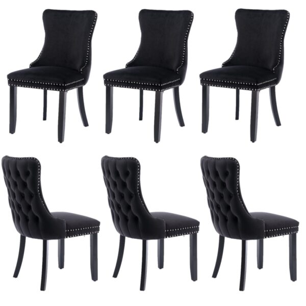 Fanno-Velvet Upholstered Dining Chairs Set of 6 Tufted Wingback Side Chairs for Kitchen