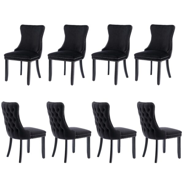 Fanno-Velvet Upholstered Dining Chairs Tufted Wingback Side Chair Solid Wood Legs Set of 8