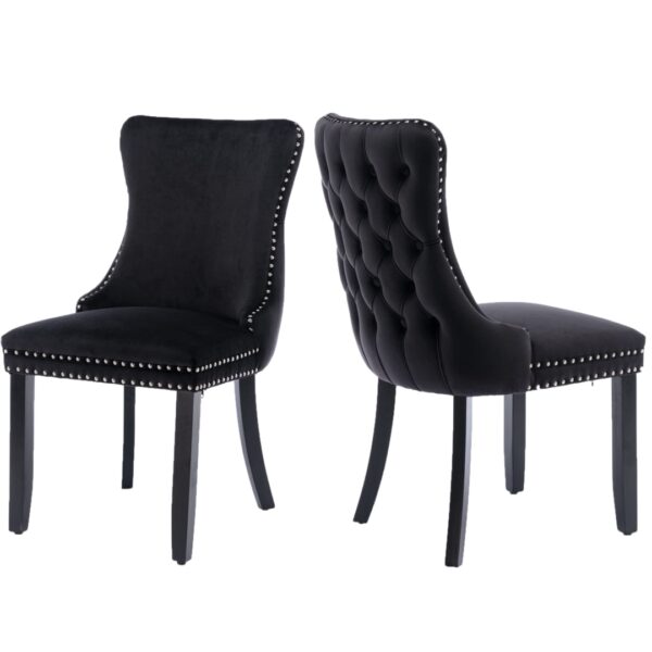 Fanno-Velvet Upholstered Dining Chairs Set of 2 Tufted Wingback Solid Wood Kitchen Furniture