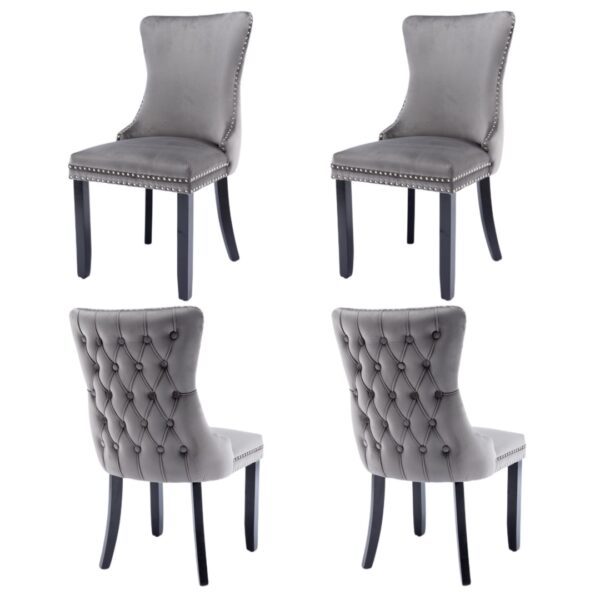 Fanno-Velvet Upholstered Dining Chairs Set of Four Tufted Wingback Side Chairs Grey