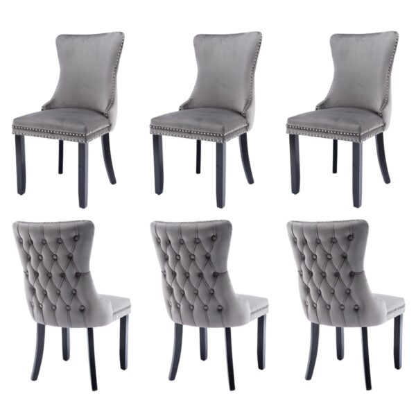 Fanno-Velvet Upholstered Dining Chairs Set of 6 Tufted Wingback Side Chairs for Kitchen