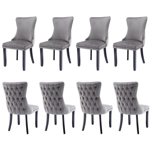 Fanno-Velvet Upholstered Dining Chairs Set of 8 Tufted Wingback Side Chairs for Kitchen