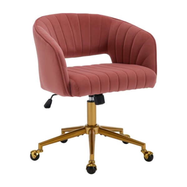 Fanno-Velvet Home Office Chair with Ergonomic Design and Silent Glide Wheels Rose