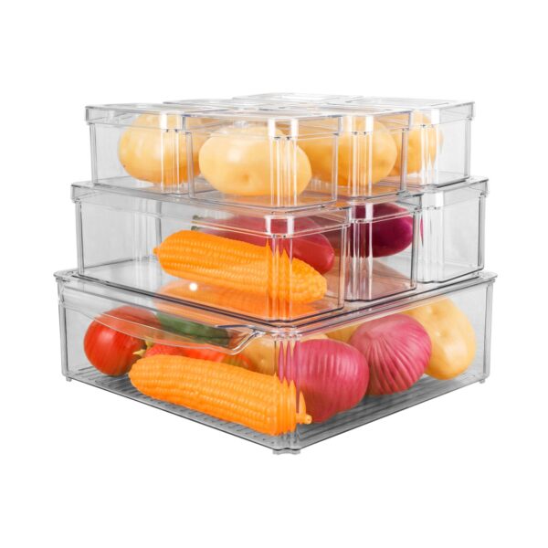 Fanno-Clear Stackable Fridge Organizer Bins Set of 10 with Lids for Food Storage