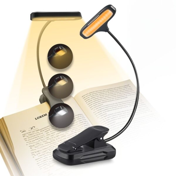 Fanno-LED Clip Book Light with 15 Adjustable Brightness Settings and USB Rechargeable Battery