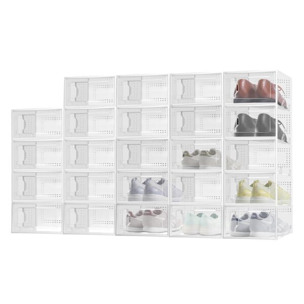 Fanno-Shoe Organizer Transparent Door Panel Medium White 24PCS Storage