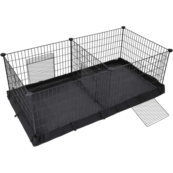 Fanno-Pet Playpen with Divider Panel and Floor Mat for Small Animals Black 48.4L x 24.8W