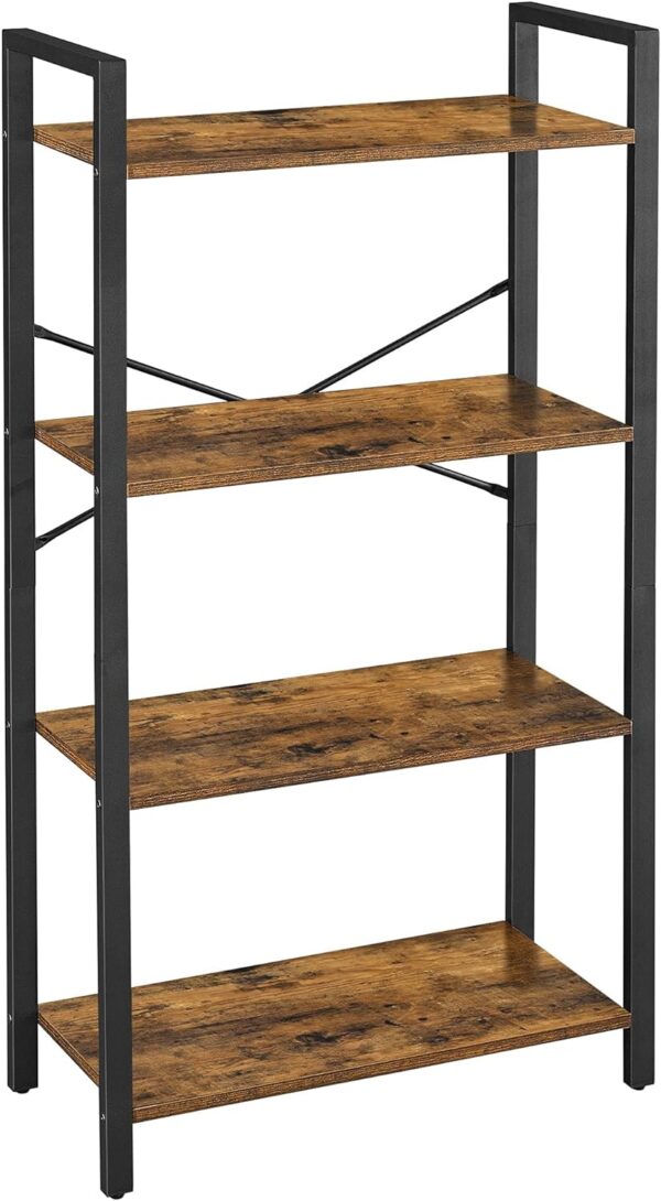 Fanno-4-Tier Bookshelf Storage Rack with Steel Frame for Living Room Office Rustic Brown Black