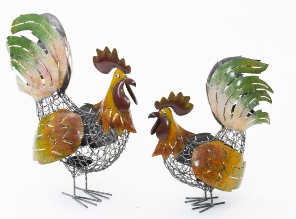 Fanno-Set of 2 Rooster Candle Holders for Garden Balcony Decor Painted Tin