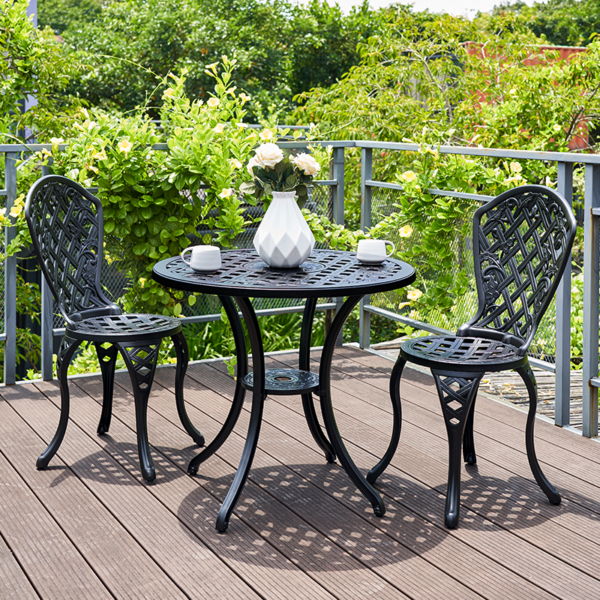 Fanno-Aluminum 3-Piece Set Outdoor Furniture Chairs Table Black Durable Stylish