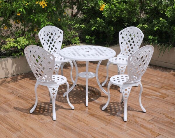 Fanno-Aluminum 5-Piece Set outdoor furniture chairs table white durable stylish