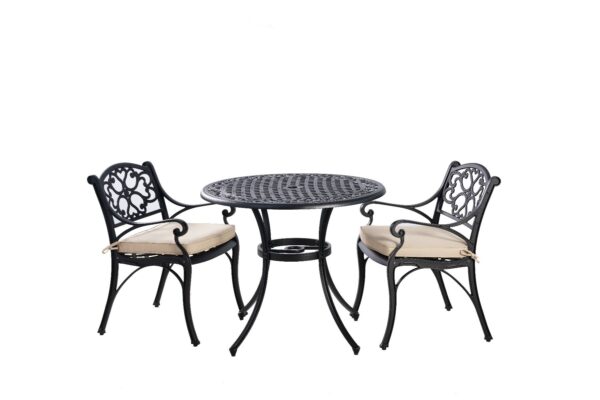 Fanno-3 Piece Cast Aluminium Outdoor Furniture Set with Cushions in Black