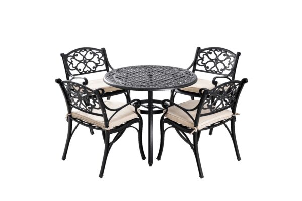 Fanno-5 Piece Cast Aluminium Outdoor Furniture Set with Cushions in Black