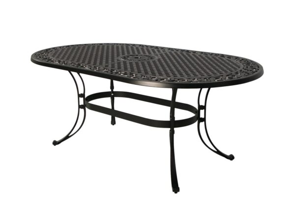 Fanno-Oval Outdoor Dining Table with Umbrella Hole Weather-Resistant Cast Aluminium Sand Black