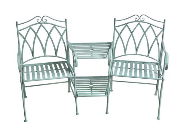 Fanno-Outdoor 3 Piece Sage Companion Set with Wrought Iron Seats and Center Table