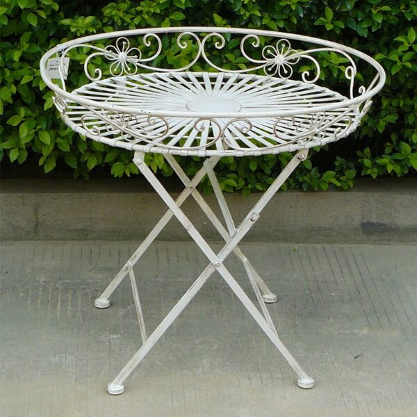 Fanno-Wrought Iron Outdoor Tray Table with Charming Floral Design for  Hosting