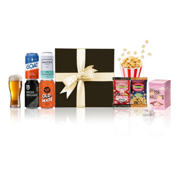 Fanno-Beer and Movie Snack Gift Hamper with Popcorn Marshmallows and Craft Beers