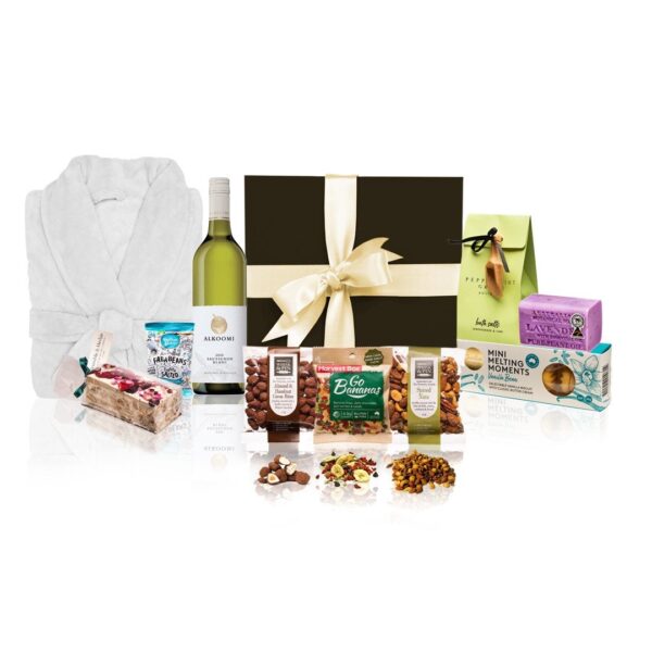 Fanno-Premium Pamper Pack Gift Hamper with Wine Bathrobe and Gourmet Treats