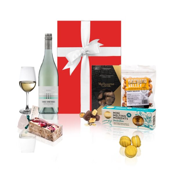 Fanno-White Wine Gourmet Sweets Gift Hamper with Chocolates Cookies and Nuts