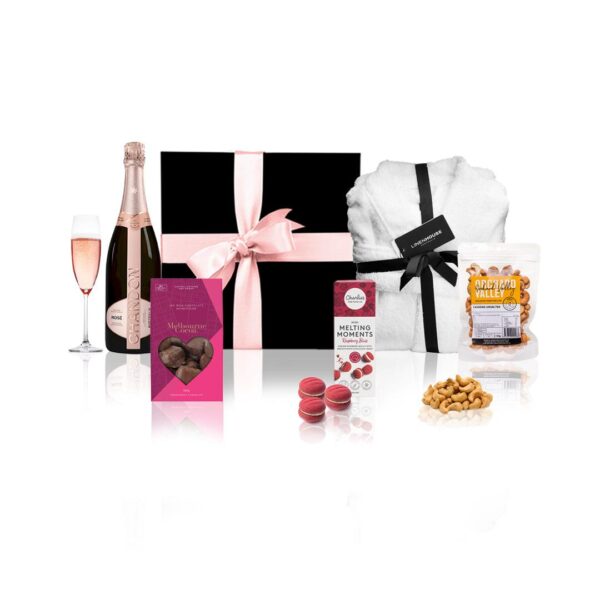 Fanno-Chandon Mother's Day Gift Hamper with Bubbles Bathrobe Sweets and Nuts