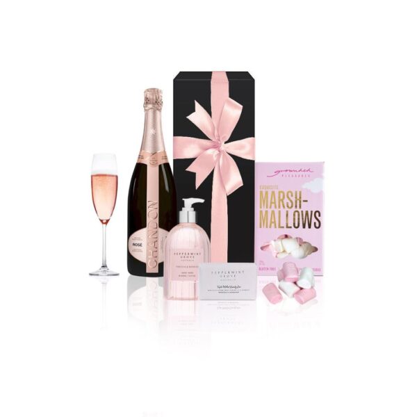 Fanno-Rose Champagne Gift Hamper with Marshmallows and Body Wash in Magnetic Box