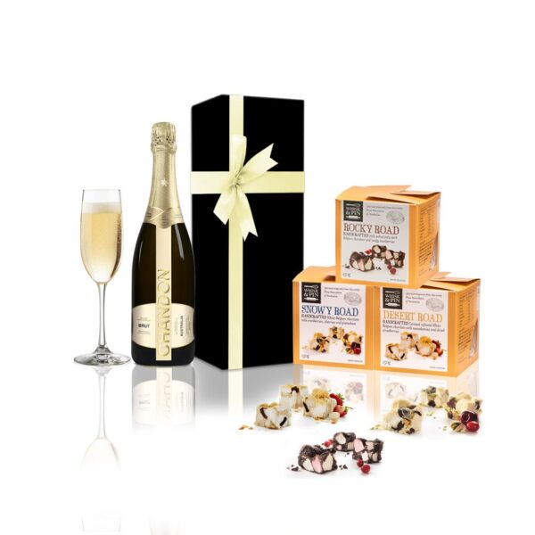 Fanno-Gourmet Chandon Road Gift Hamper with Bubbles and Sweet Treats in Magnetic Box