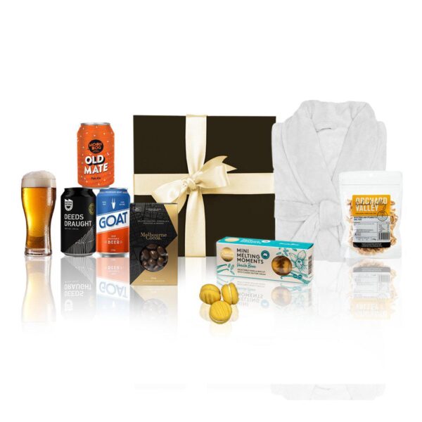 Fanno-Beer Indulgence Gift Hamper with Craft Beers Chocolate Bath Robe and Treats