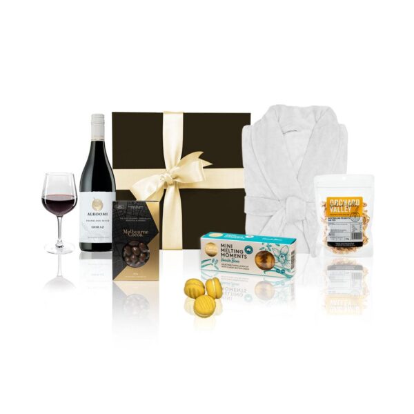 Fanno-Wine Indulgence Gift Hamper with Shiraz Chocolate Bath Robe and Treats