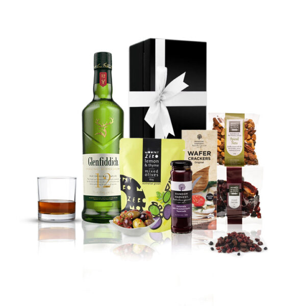 Fanno-Whisky and Antipasto Gift Hamper with Glenfiddich Olives Nuts and Berries