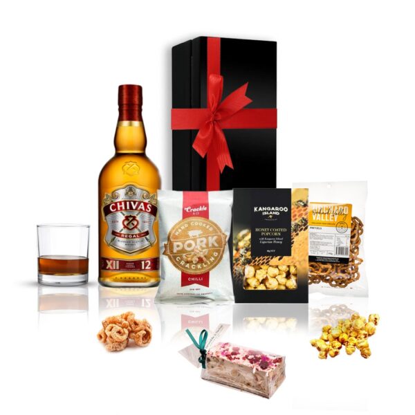 Fanno-Whisky and Snacks Gift Hamper with Chivas Glenfiddich Glenmorangie Treats