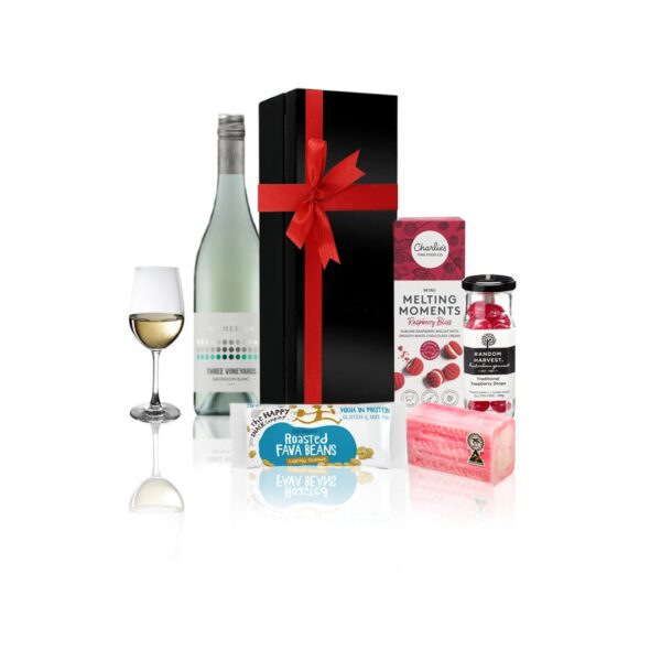 Fanno-Wine and Snacks Gift Hamper with Sauvignon Blanc Cookies Soap and Lollies