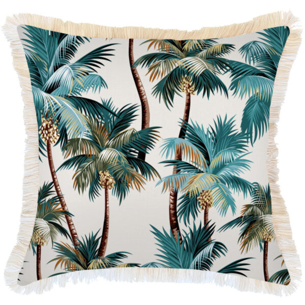 Fanno-Cushion Cover Coastal Fringe Palm Trees Soft Fabric Decorative Indoor 60cm x 60cm