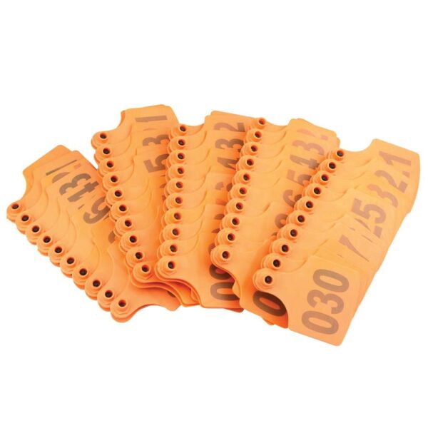 Fanno-Medium Orange Numbered Cattle Ear Tags 001-100 for Livestock Identification