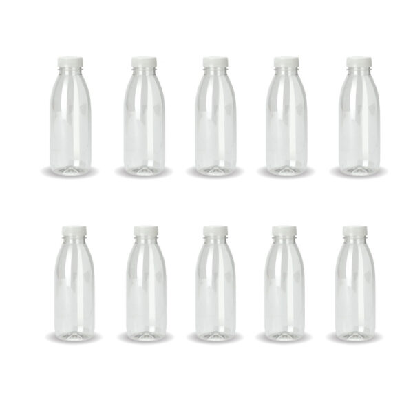 Fanno-10 Pack 300ml Recyclable PET Juice Bottles with Tamper Evident Lids Clear