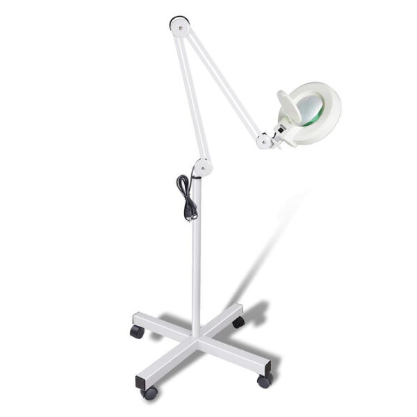 Fanno-5x Magnifying Floor Lamp with Rotational Head and Wheeled Base for Beauty and Crafts