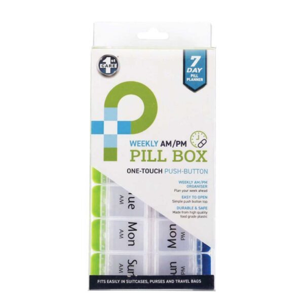 Fanno-Weekly AM PM Pill Box 7 Day Organizer with Push Button Compartments 14 Slots