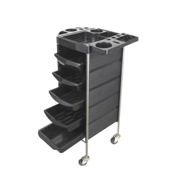 Fanno-5 Drawer Mobile Salon Trolley Black Rolling Cart for Hairdressers and Barbers