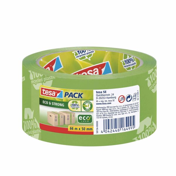 Fanno-Eco Green Packing Tape 50mm x 66m 100% Recycled Plastic Solvent Free Adhesive