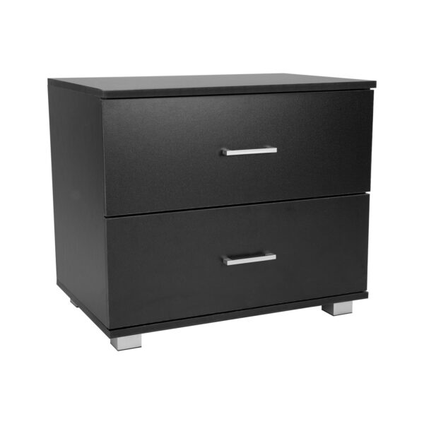 Fanno-Modern Bedside Table with 2 Drawers Matte Finish Nightstand Storage Cabinet Black