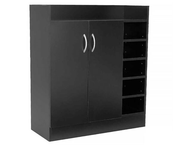 Fanno-Shoe Cabinet Storage Organizer for 21 Pairs Adjustable Shelves Contemporary Design Black