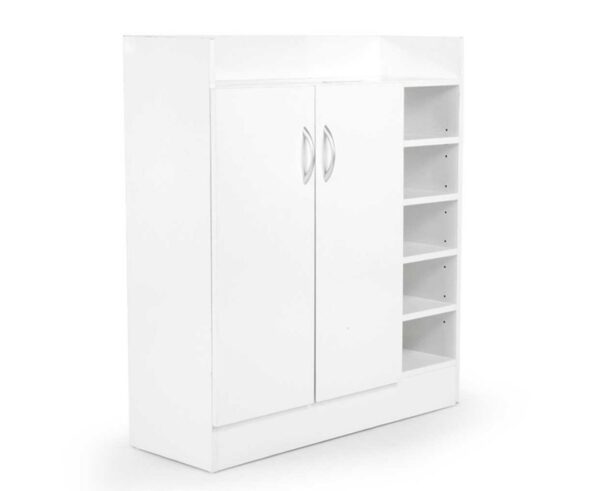 Fanno-Shoe Cabinet Storage Organizer for 21 Pairs Adjustable Shelves Contemporary Design White