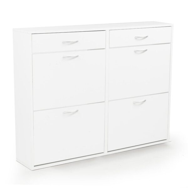 Fanno-Shoe Cabinet Storage Organizer for 24 Pairs with White Drawers and Silver Handles