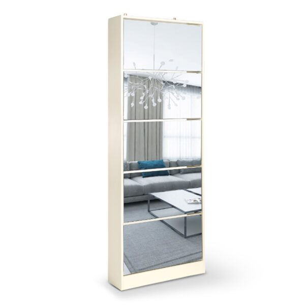 Fanno-Shoe Cabinet with Full Length Mirror Stylish Storage Organizer for 25 Pairs White