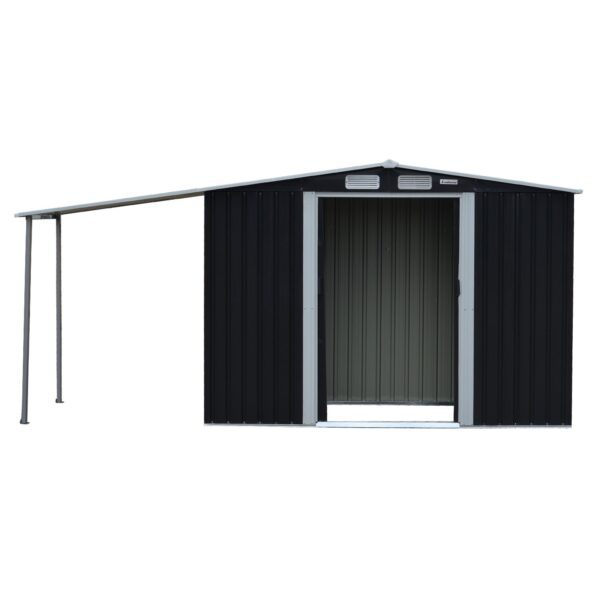 Fanno-Galvanized Steel Garden Shed 4x8ft Outdoor Storage with Ventilation and Doors