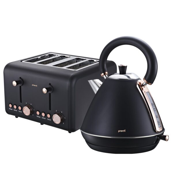 Fanno-Rose Trim Toaster and Kettle Set Stylish Kitchen Appliances with Rose Gold Trim